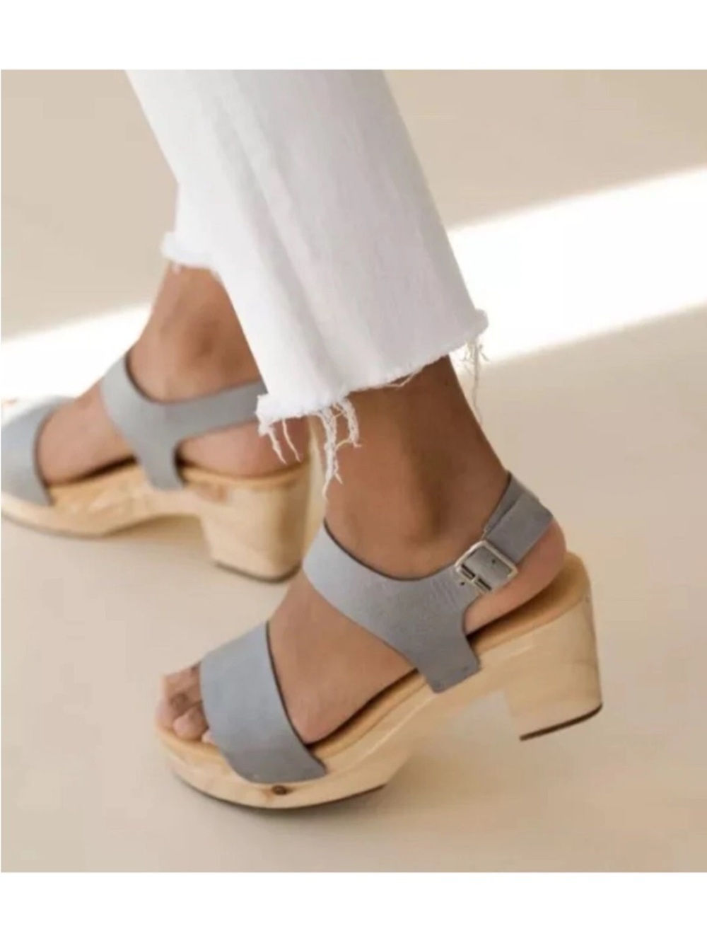 Nisolo All-Day Open Toe Clog Sky Grey size 7.5 women’s shoes sandals anthro - Picture 2 of 16
